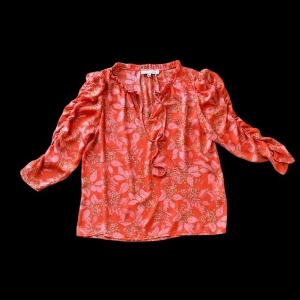 Rose + Olive Orange Long Sleeve Floral Print Blouse Size S